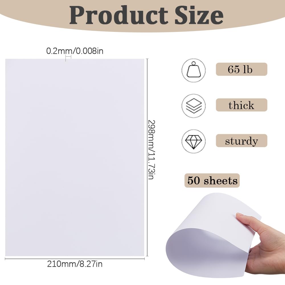 50 hoja de Cartulina En Blanco de 8.3 x 11.7 pulgadas, Papel de Cartulina Blanca, Papel de Impresora de Doble Cara de 65 s de Peso Pesado para Álbumes de Recortes, Pinturas, Invitaciones, Tar