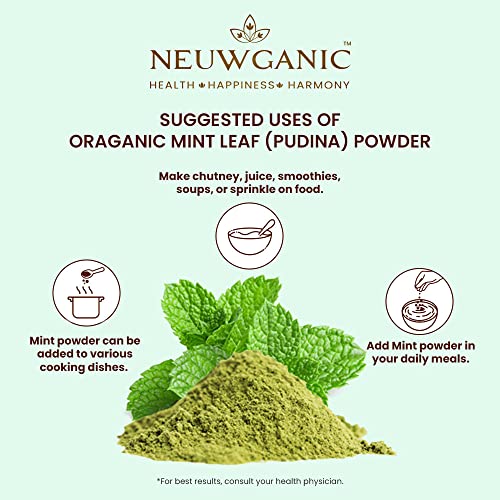 Image of Organic Mint Leaf (Pudina) 200g | Pure Mentha Leaf Powder | USDA Organic Certified | Natural Herbal Powder for Tea, Drinks, Chutneys & Culinary Use | Vegan & Non-GMO | Pack of 3