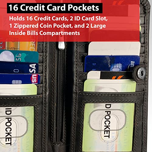 CLASSIC Motorcycle Chain Wallet for Men – Premium Cowhide Leather, RFID Bi-Fold Biker Wallet with Heavy Duty ChainBikers Truckers & Hunters, Credit Card Money Organizer Long Wallet Crazy Horse Brown3