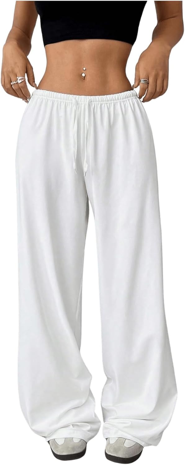RoseSeek Women's Drawstring Waist Straight Streetwear Long Wide Leg Pants Casual Loose Baggy Workout Long Fall Sweatpants