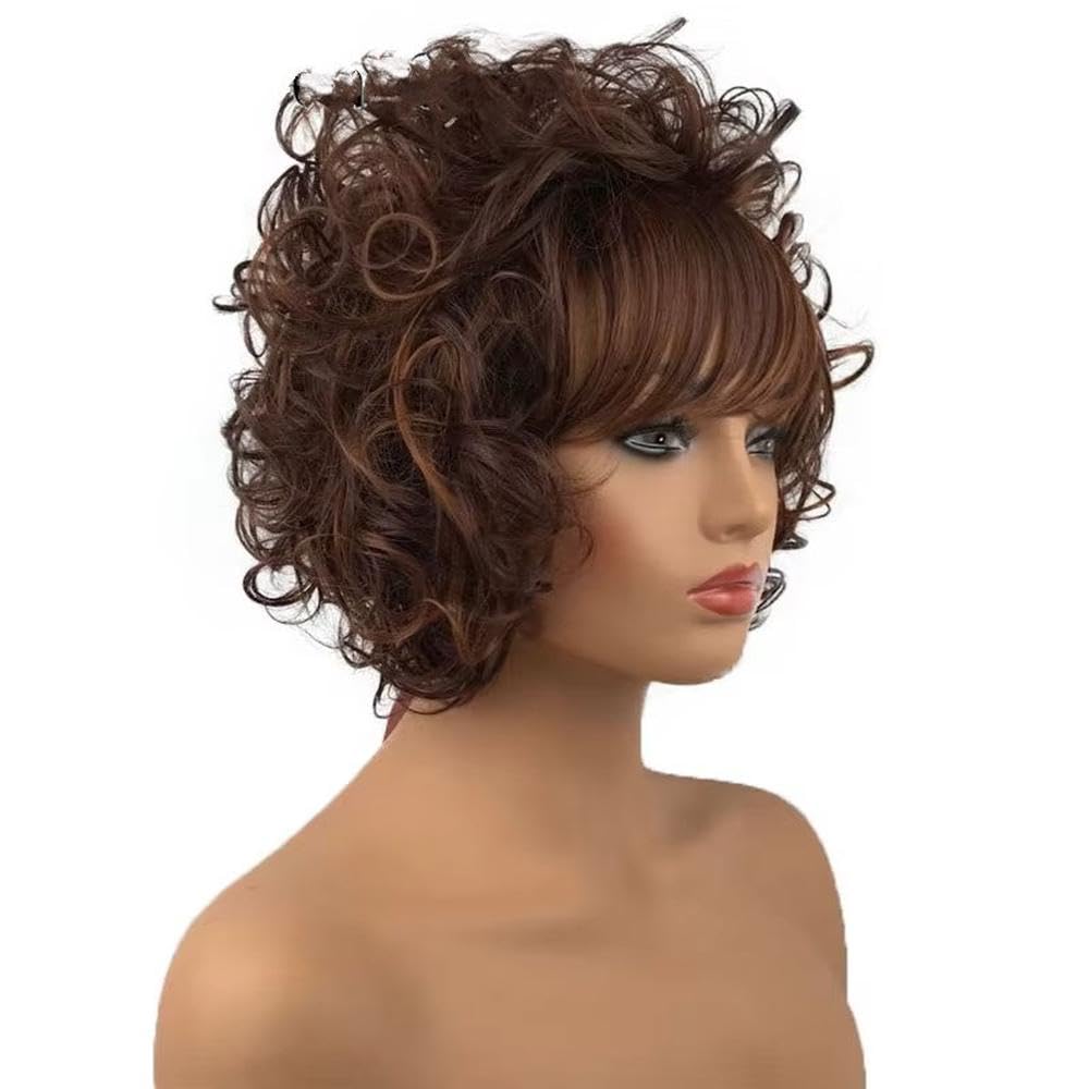 Haarpflege Kurze Lockige Perücke Für Damen Rotbraune Perücke Mit Pony 20,3 Cm