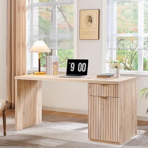 JXQTLINGMU 60" Modern Executive Desk with Storage, Wood...