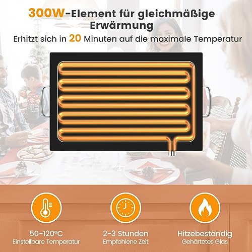 COSTWAY 56 x 36cm Warmhalteplatte elektrisch Speisewärmer mit Heizplattenfunktion von 50℃ bis 120℃, Temperaturregler, Buffetwärmer Edelstahl Warmhaltegerät – Bild 3