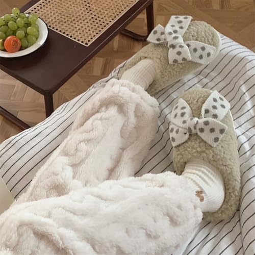 Womens Winter Warm House Slippers Cute Bow Fluffy Indoor Home Slipper Non-Slip Soft Warm Maternity Shoes4