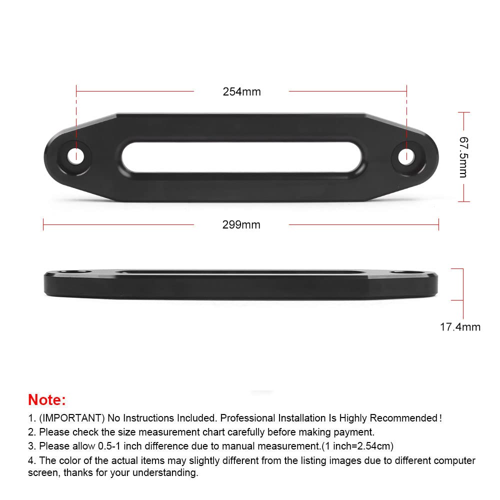 Generico 10 Pollici Hawse Fairlead, Billet Alluminio lucidato Bolt-Pattern Sintetico verricello 8000-15000 LBs per ATV/UTV Cavo Corda (Nero)