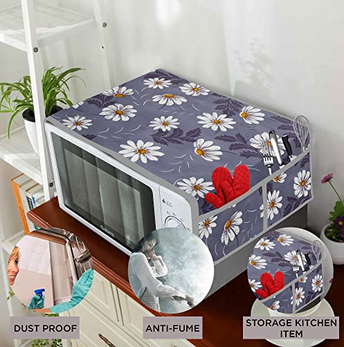 Image of PVC Waterproof 3-Layered Microwave Oven Top Cover with 4 Utility Pockets Suitable for Upto 30 Liter (Color- Gray, Size-36x14 Inches Inches)