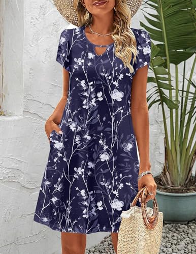 Image of Zeagoo Women's Casual A-Line Dresses with Pockets Summer Floral Tshirt Dress Short Sleeve Mini Dress Flowy Sundresses