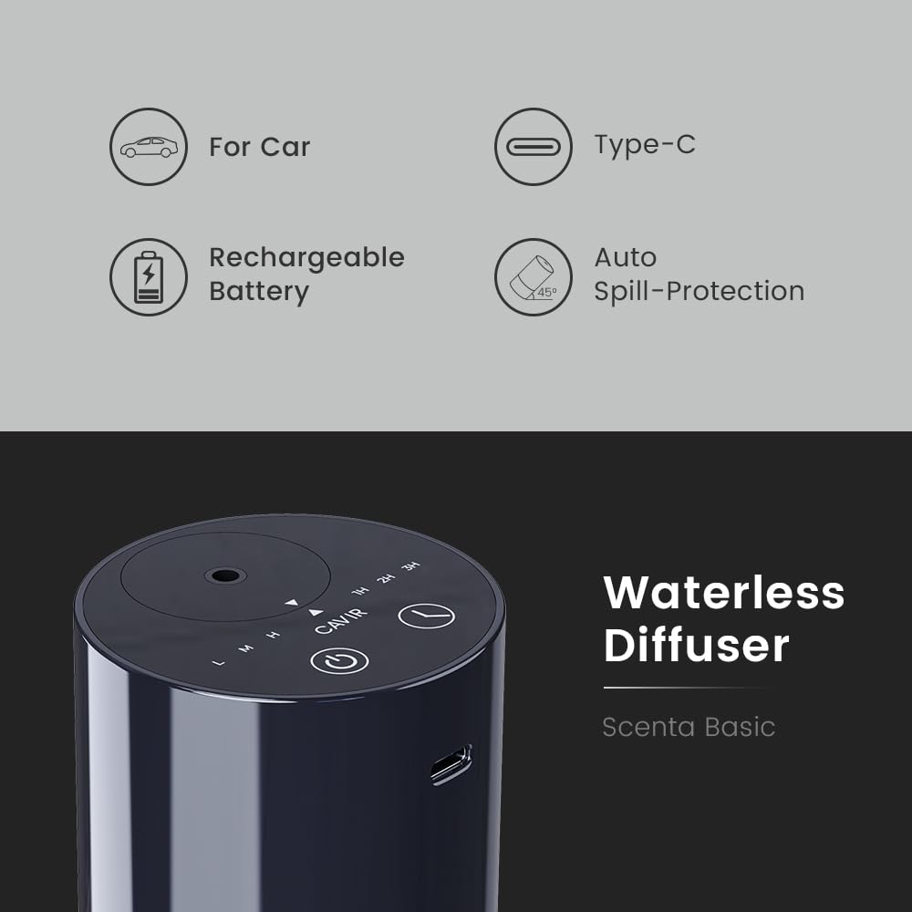 Cavir Wasserloser Diffuser, Tragbarer Aroma Diffuser kabellos mit 3 Countdown-Timer 3 Nebel Ebene, USB Wiederaufladbarer Aroma Diffusor für Haus, Zimmer, Auto, Büro & Reise