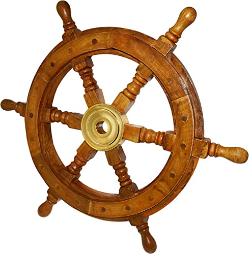 Ectoria Ship Wheel Wooden: Pirate Boat Wheel Nautical Fishing (15" Diameter) #TOP1