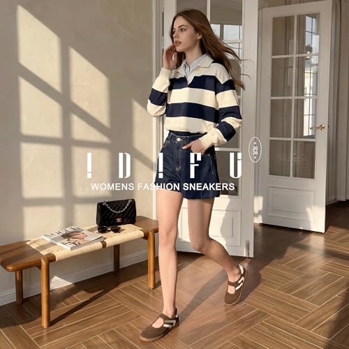 Image of IDIFU Mary Jane Sneakers for Women Retro Fashion Casual Ballet Flats