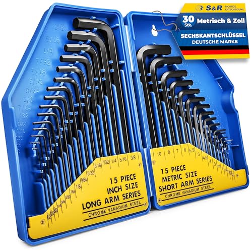 S&R Innensechskantschlüssel Satz HX, 30-tlg. 0,7-10 mm, metrisch und 0,028 bis 3/8, Zoll, in Kunststoffbox