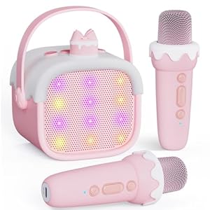BESCOST Kinder Karaoke Maschine mit 2 Mikrofonen & 5 Stimmeffekten, Tragbare Bluetooth Karaoke Anlage mit LED Licht Geburtstag & Weihnachten