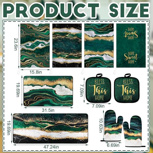 Fourluoo 10 Pcs Kitchen Dish Towels Rugs Oven Mitts and Pot Holders Kit Farmhouse Kitchen Decor Set Gloves Vintage Potholders for Baking Cooking Chef(Green,Modern) by Fourluoo - Image 3