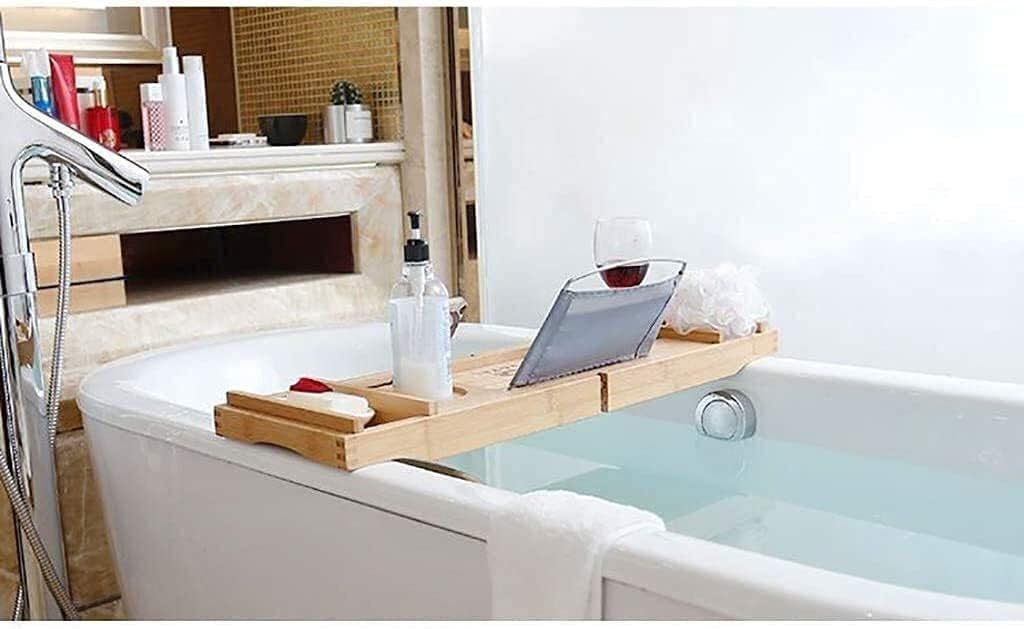 Bathtub Tray, Bath Trays Multifunction Bathroom Shelving Anti- Wood Bathtub Rack Shelf Wine Rack Length Bearing Strong Foldable Bathtub Cover Bathroom Trays