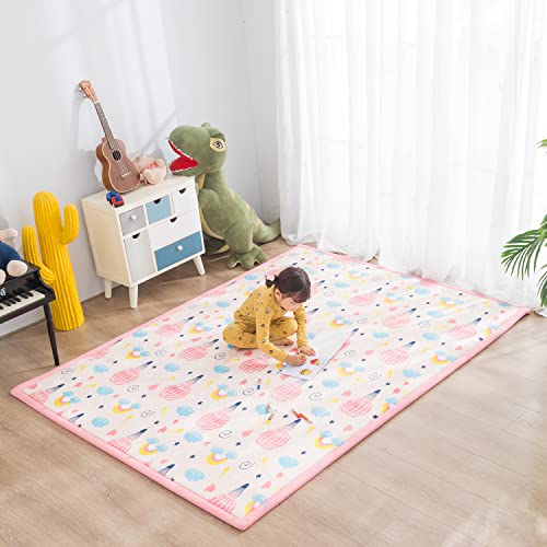 Loartee Baby Foam Play Mat - 1" Thick Area Rug, Soft Crawling Mat For Kids, Nursery Rug With Cartoon Pattern, 4'11"X6'7", Hot Air Balloon, Pink #TOP13
