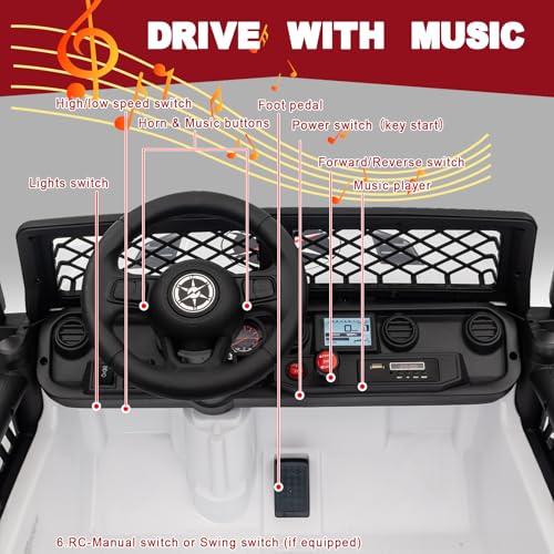 LUIBAS 24V 2 Seater Ride on Toy, 4WD Kids Ride On Car with Parental Remote Control, 4x4 Electric Vehicle 4 Wheeler UTV with EVA Tires Wheels, Music Play, Bluetooth, Pink,2 Seater-White - Thumbnail 4