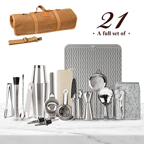 Verkinly 21-Piece Travel Bartender Kit Bag, Professional Bar Tool Set With Shoulder Strap For Easy Carry & Storage, Portable Travel Bar Set For Home Cocktail Making, Parties, Outdoor Camping, Work #TOP1