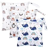 Kaisibum 3 Stück Wet Bag Kindergarten,28 * 30CM wasserdichte Wetbag,Wiederverwendbare Nasstaschen mit Reißverschluss,Nassbeutel Kindergarten für Baby Reisen Unterwegs