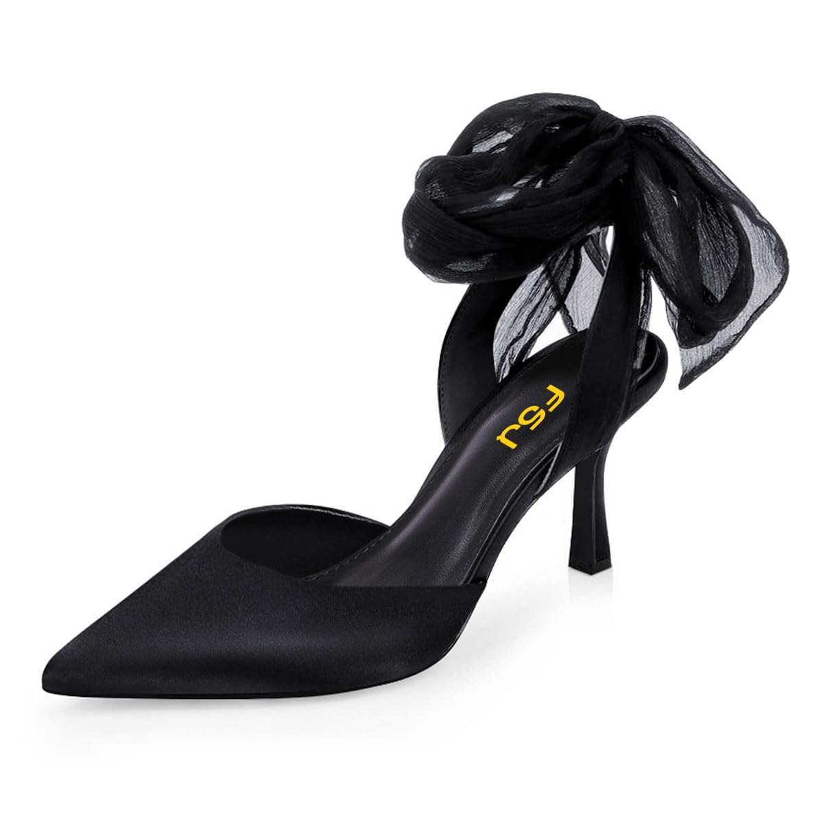 FSJ Women Elegant Pointed Toe Mid Heel Sandals Gauze Lace Up Ankle Strap Ladies Party Prom Bride Dress Formal Pump Shoes Size 4-16 US