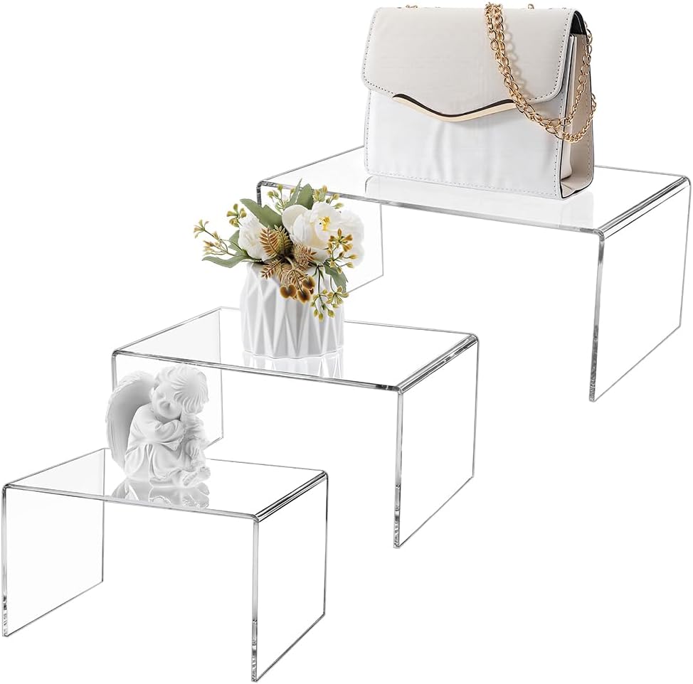 3 Sizes Large Acrylic Display Risers 10/12/14" Clear Display Stands 5mm Thick U-Shaped Transparent Acrylic Shelf Risers for Cupcake Jewelry Perfume Collectibles Dessert Cosmetics