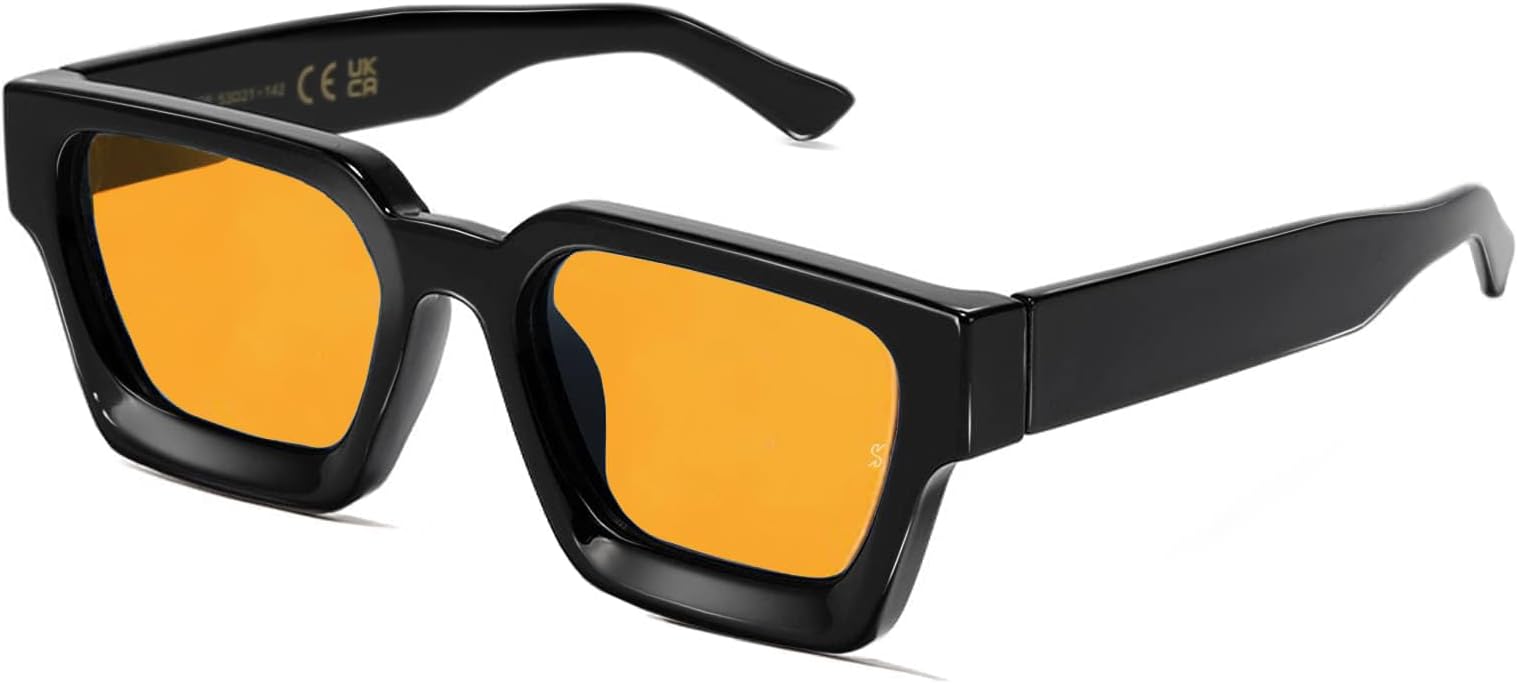 Retro Thick Rectangle Chunky Sunglasses Women Men Trendy Square Black Shades Tortie Frame Fashion 90s Glasses