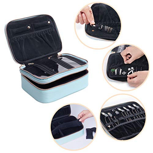 Becko Double Layer Jewel Organizer Bag case Travel Jewelry Roll for Multiple Necklaces, Rings, Bracelets, Large Capacity Without Crease, Lightweight, Portable & Practical - Blue