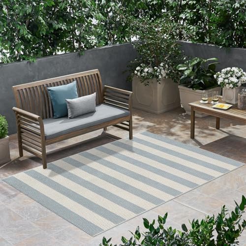 LEEVAN Outdoor Patio Rug 3x5, Washable Striped Front Porch Mat, Spring Colorful Outside Entryway Rug, Woven Welcome Doormat Blue and White Buffalo Backyard Layered Mat for Entrance/Go Away/Deck - Image 7