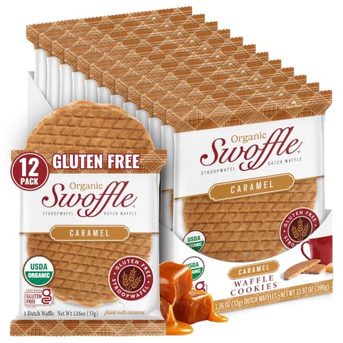 Gluten Free Certified Organic Stroopwafels by Swoffle - Caramel Filled | (12) 1.16oz Wafers | non-GMO, Wheat Free, Kosher, No Dairy, Soy and Nut Free!
