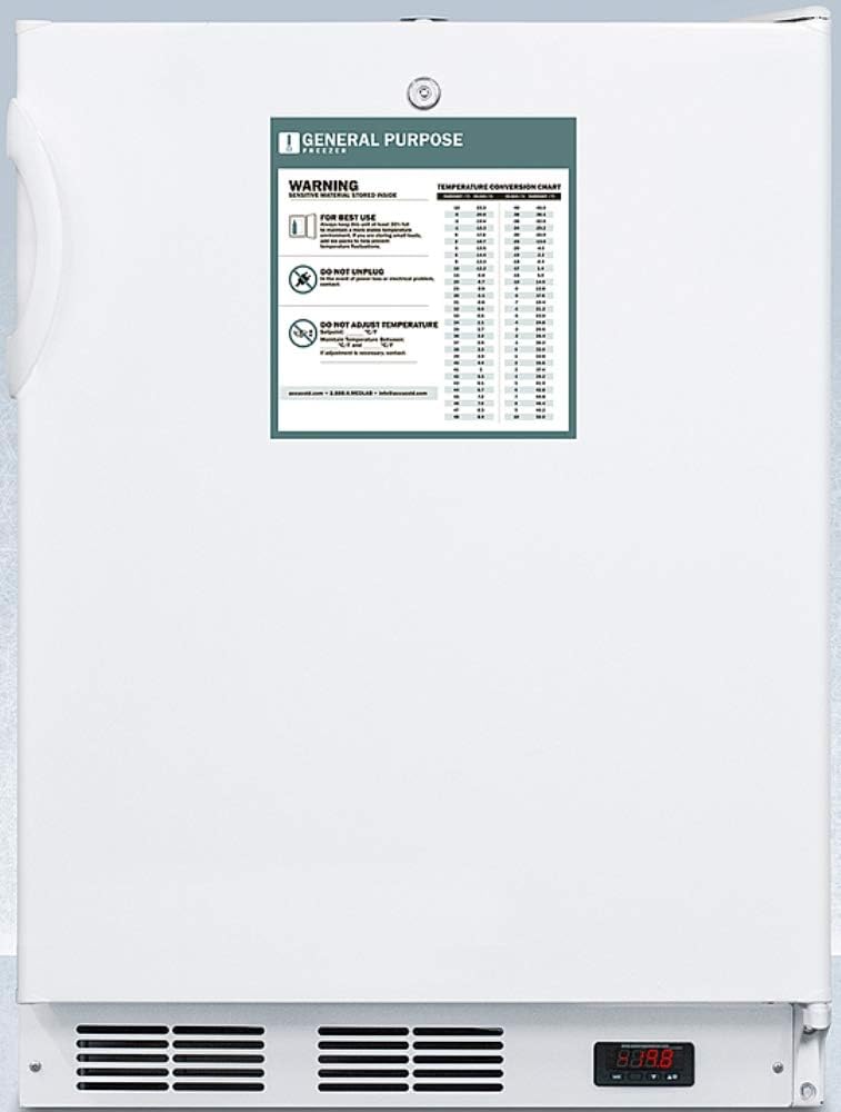 Summit Appliance VT65MLBIADAGP ADA Compliant Built-in General Purpose Undercounter Medical All-Freezer Capable of -25ºC Operation with Front Lock, Manual Defrost, Digital Thermostat and White Cabinet