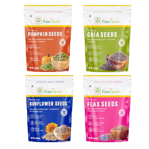 Image of The Free Farm Premium Seeds Combo Pack 800g IChia + Flax + Pumpkin + Sunflower Seeds I Superfood I High Protein Omega-3 Rich I Weight Loss I Keto Diet Essentials