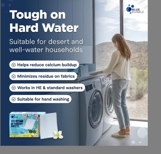 Image of BLUE BUBBLE Eco Friendly Laundry Detergent Sheets Fresh Linen Scent - 5in1 Plant Based Laundry Soap Sheets for Sensitive Skin, Dissolvable Zero Waste Plastic Free Strip - up to 100 Loads