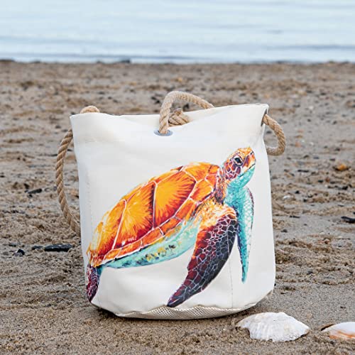 Sea Bags Recycled Sail Cloth Multicolor Sea Turtle Beachcomber Bucket Bag Seashell Bag, Sail Cloth Organizer Bucket Inside Pockets and Mesh Bottom3