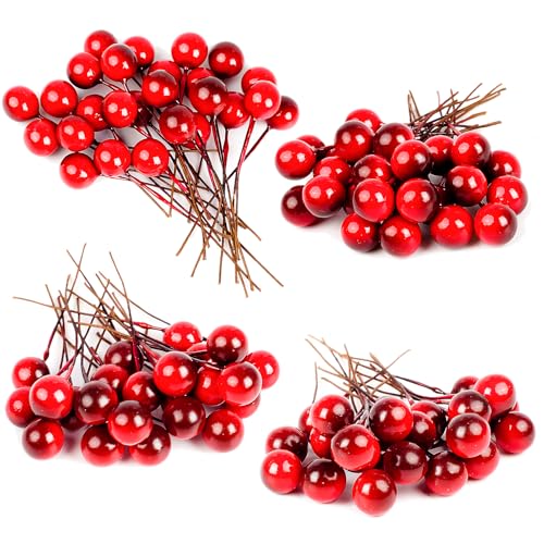DERAYEE 100 Pcs Artificial Holly Berries, Wine Red 10mm Mini