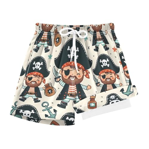 YANENDIE Boy Swim Trunks with Compression Liner Pirates Cartoon Boys Swim Shorts Quick Dry Beach Shorts