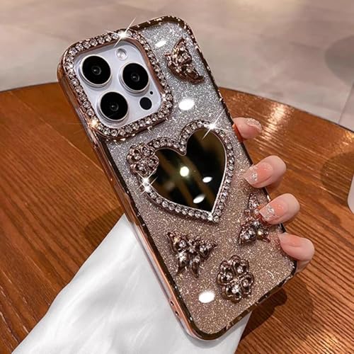 Coque iPhone 12 Pro Max transparente silicone souple avec miroir papillon strass couleur or