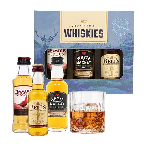 Topline Premium Scottish Whisky Gift Set - Includes 50ml The Famous Grouse Smoky Black, 50ml Teacher's Highland Cream, 50ml The Famous Grouse - Great Gift for Whisky Lovers
