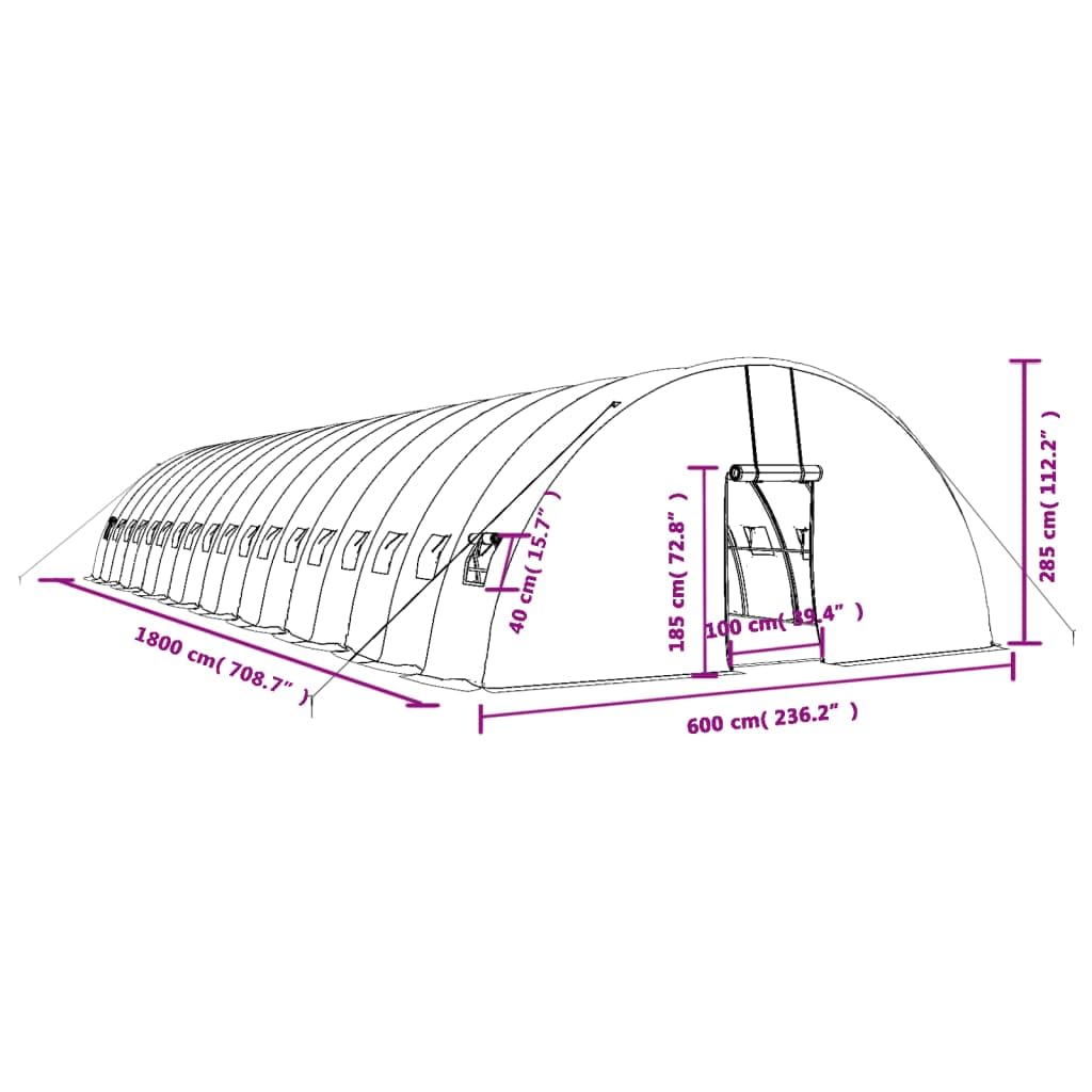 Serra con telaio in acciaio bianco, 108 m², 18 x 6 x 2,85 m, per il giardinaggio hobby, resistente alle intemperie, robusta casetta per piante con ventilazione e ampio spazio interno