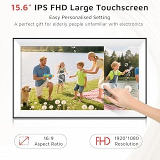 Hesmor Cornice digitale da 15,6 pollici WLAN FHD 1920 * 1080 IPS con touchscreen Cornice fotografica elettronica con 32 GB di memoria, rotazione automatica, facile condivisione