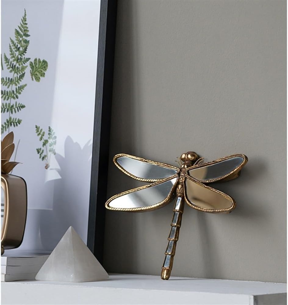 Set of 1 Decorative Resin Wall Mirror with Delicate Butterfly and Dragonfly Pattern in a Gold Frame, an Ideal Gift for Insect Lovers (1, Dragonfly)