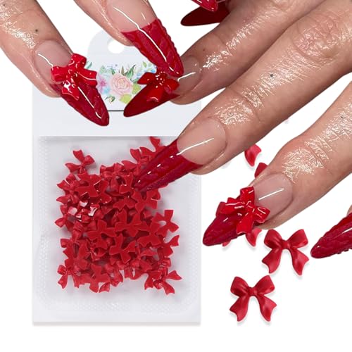 50 Red Bow Nail Charms - Valentine's Day Nail Art