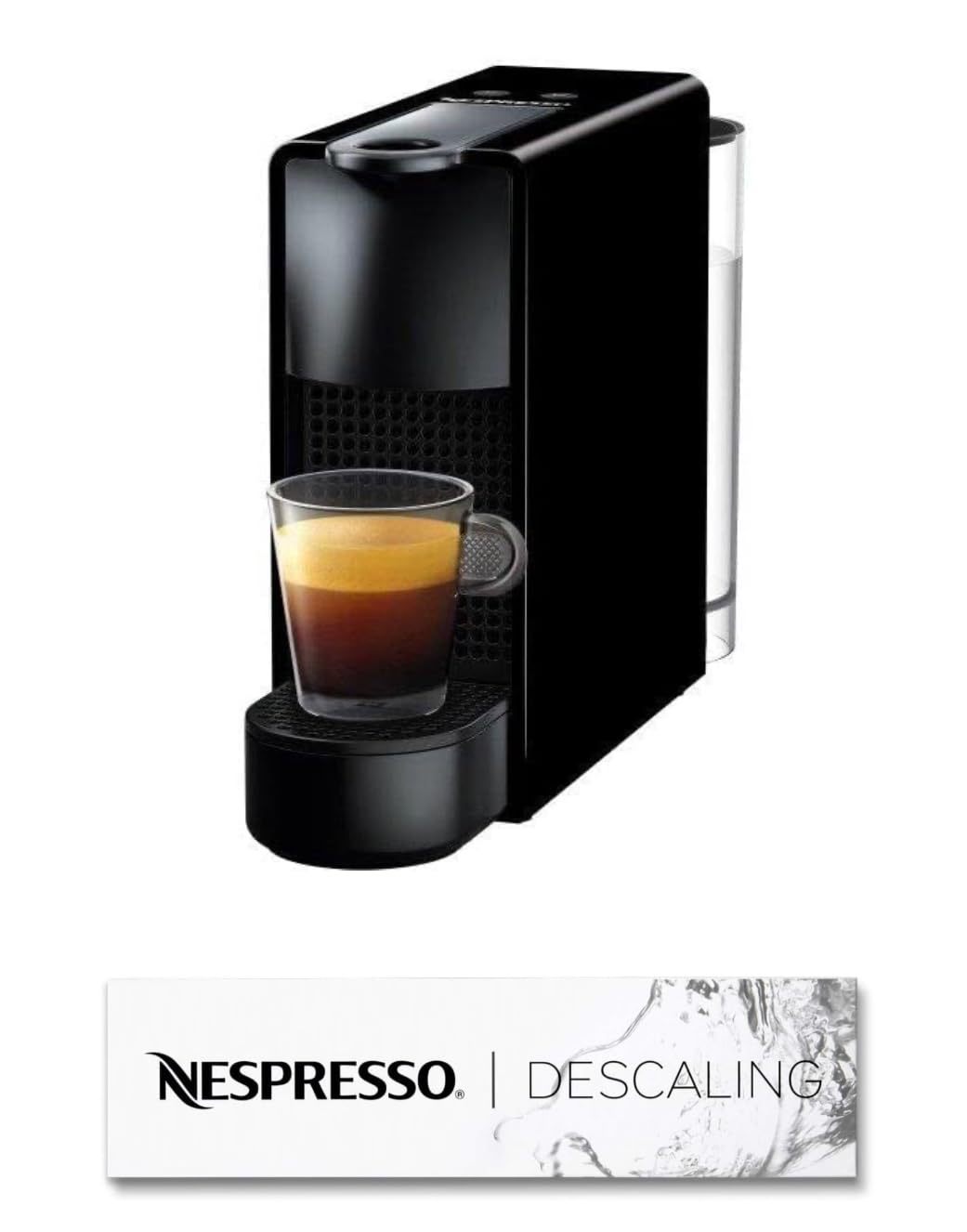 Nespresso Krups Essenza Mini XN1108 con juego descalcificador Descaling 2 x 100 ml, cafetera De'Longhi, sistema de cápsulas originales, depósito de agua 0,6 l, negro