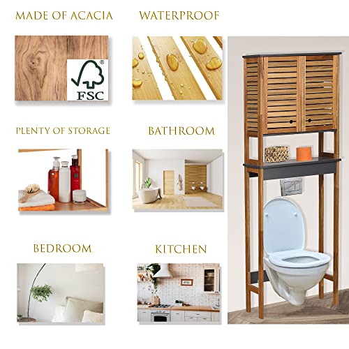 Evideco French Home Goods Over The Toilet Storage Cabinet Bathroom Elements Acacia - Gray Wood #TOP3
