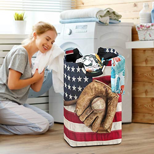 Collapsible Laundry Basket Baseball American Flag Pattern Laundry Hamper Large Cloth Hamper Laundry Organizer Holder With Handle #TOP5