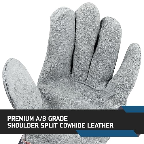 Glove Station Cowhide Leather Work Gloves for Men & Women – Heavy-Duty Work Gloves with Split Leather Palm, Rubberized Safety Cuff & Heat Resistant (2XL, 6-Pack) - Thumbnail 2