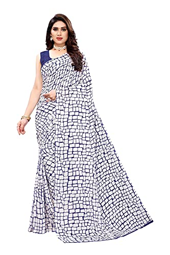 Sari indien imprimé en georgette avec chemisier non cousu pour femme