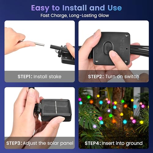 Image of Solar Garden Lights Swaying, 20 LED Firefly Lights Outdoor Waterproof, Garden Decor Solar Lights Outdoor for Yard Porch Patio (2 Pack Multi-Colored)