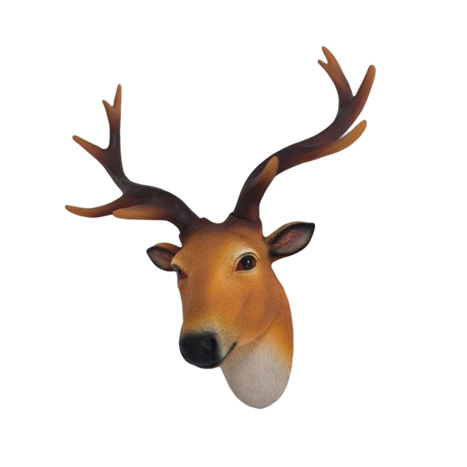 PIXZCSA Deer Head Wall Mount Statue Art Ornament Decor Rustic Wall Mounted Resin Unique Shapes Realistic Look Accessories Statue 3D Figurines Elk Living Room Deer Antlers, Brown, 23x12.5x28cm