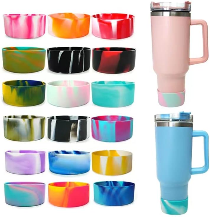 18 PCS Silicone Water Bottle Boot, Anti-slip and Anti-collision Bottom Cover 12oz-40oz, Colorful Cup Accessories Perfect Bottom Protector. (Large)
