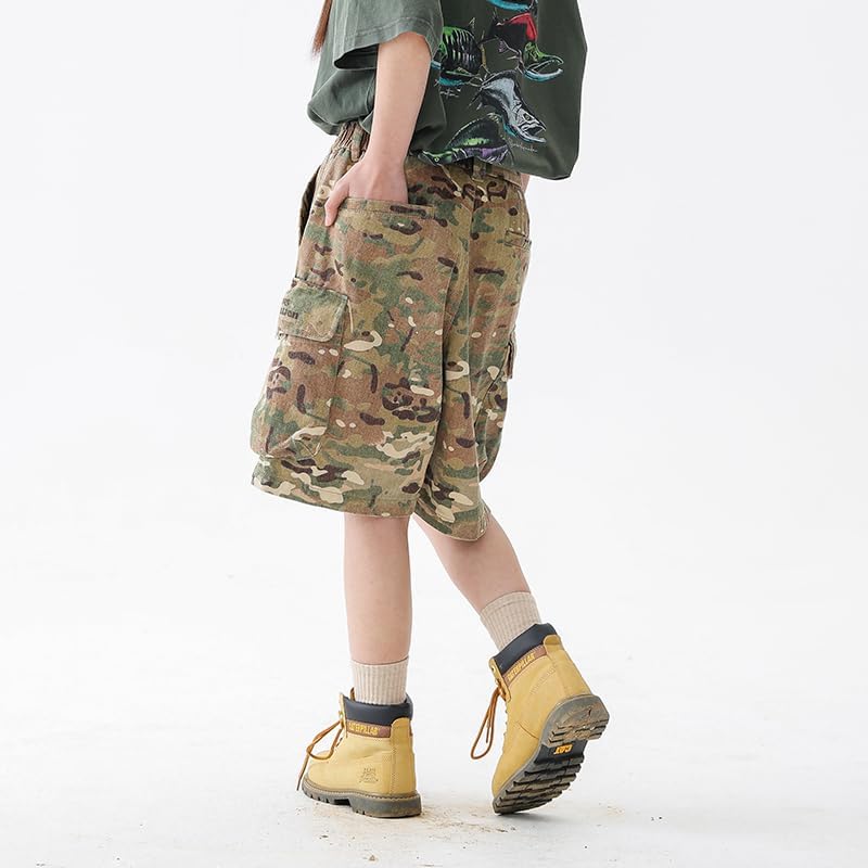 Unisex Baggy Camo Cargo Shorts for Men and Women, Hunting with Multi Pockets Cargo Jorts for Outdoor Work Urban Commuting