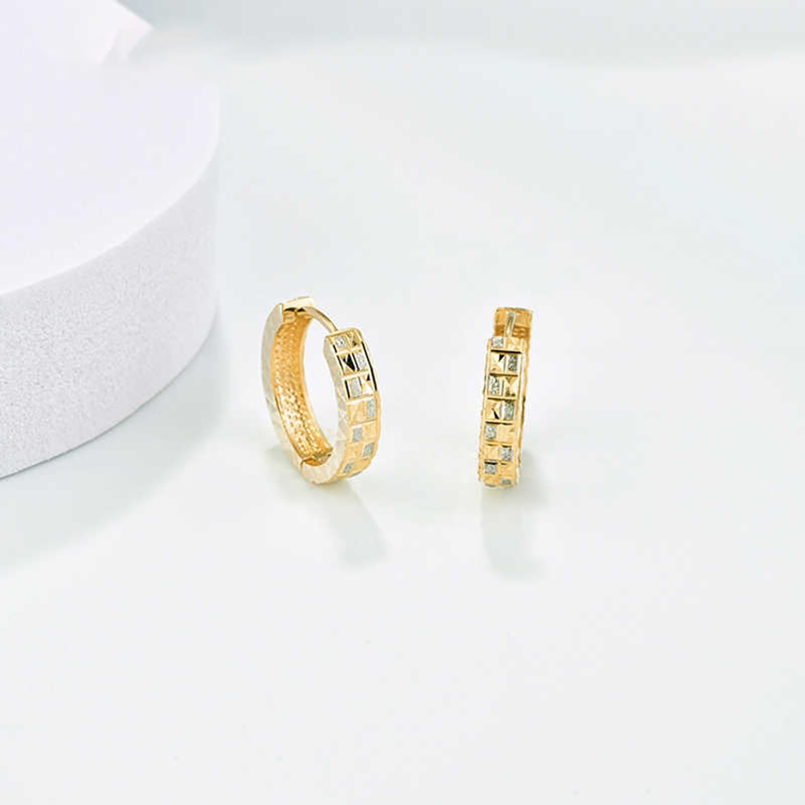 KnSam Biżuteria z prawdziwego złota 9K/14K/18K żółte złoto Creole Hoop, kolczyki damskie w stylu vintage, geometria, kolczyki Boho Au 750/585/375
